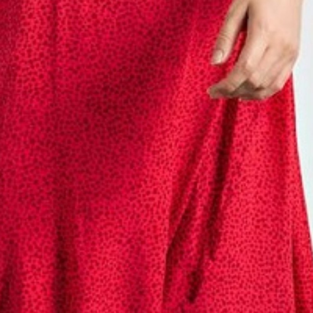 Spaghetti Strap Wrap Dress Adjustable Strap Ruffle Hem Maxi - Raspberry Red - Picture 9 of 11